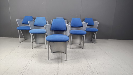 Image 1 of Set Of 6 Postmodern Fabric And Metal Dining Chairs, 1980S