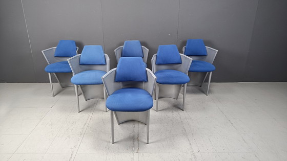 Image 1 of Set Of 6 Postmodern Fabric And Metal Dining Chairs, 1980S