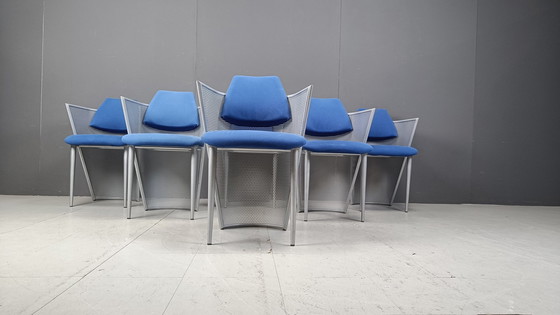 Image 1 of Set Of 6 Postmodern Fabric And Metal Dining Chairs, 1980S