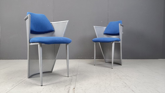 Image 1 of Set Of 6 Postmodern Fabric And Metal Dining Chairs, 1980S