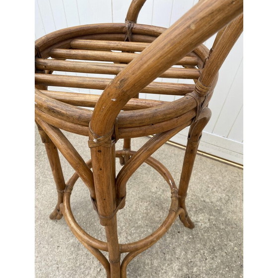 Image 1 of Pair of vintage high bar stools with rattan backs, 1970