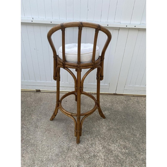 Image 1 of Pair of vintage high bar stools with rattan backs, 1970