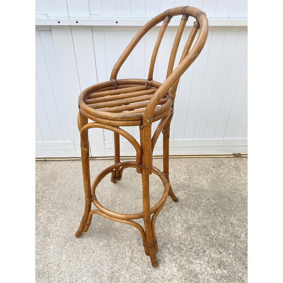 Image 1 of Pair of vintage high bar stools with rattan backs, 1970