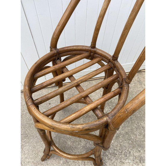 Image 1 of Pair of vintage high bar stools with rattan backs, 1970