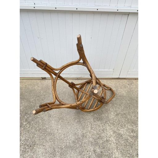 Pair of vintage high bar stools with rattan backs, 1970