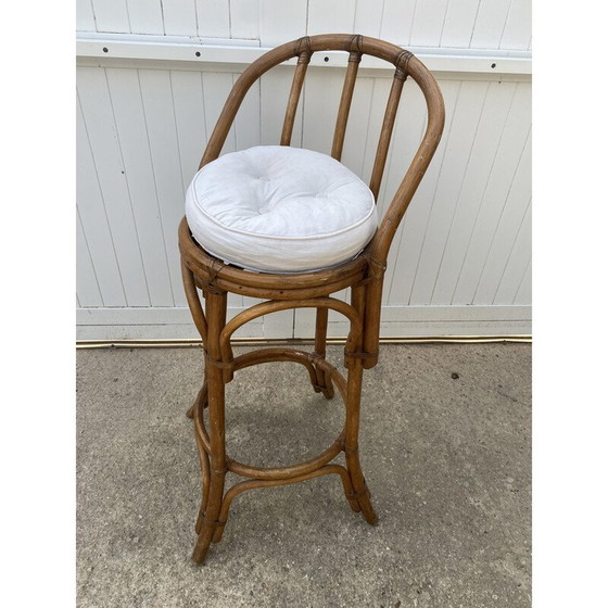 Image 1 of Pair of vintage high bar stools with rattan backs, 1970