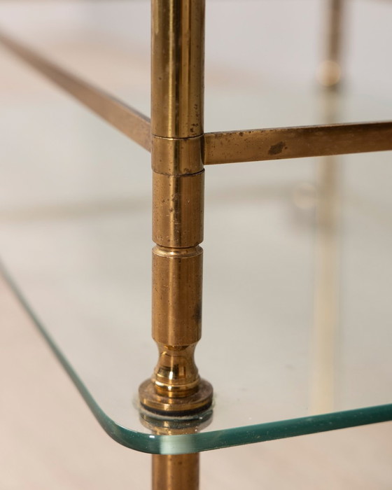 Image 1 of Carrello portavivande vintage anni '60 in ottone dorato e vetro, design italiano 