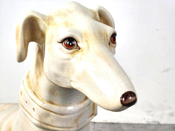 Image 1 of Mid century cracklé ceramic Greyhound