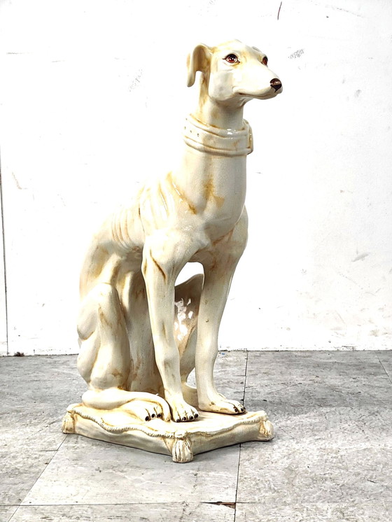 Image 1 of Mid century cracklé ceramic Greyhound