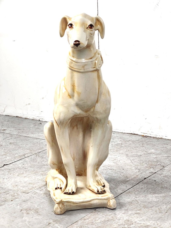 Image 1 of Mid century cracklé ceramic Greyhound