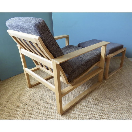 Image 1 of Vintage armchair with ottoman in light oakwood by Borge Mogensen, Denmark 1965s