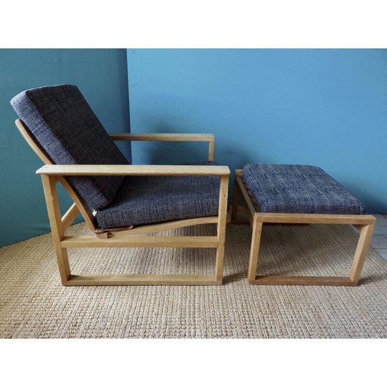 Image 1 of Vintage armchair with ottoman in light oakwood by Borge Mogensen, Denmark 1965s