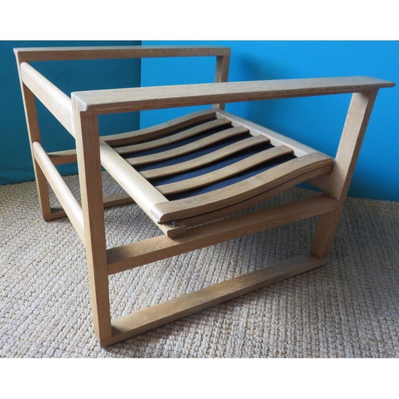 Image 1 of Vintage armchair with ottoman in light oakwood by Borge Mogensen, Denmark 1965s