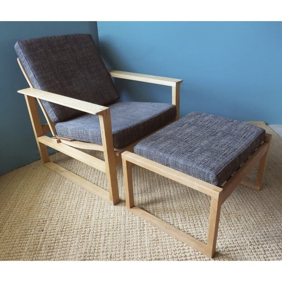 Image 1 of Vintage armchair with ottoman in light oakwood by Borge Mogensen, Denmark 1965s