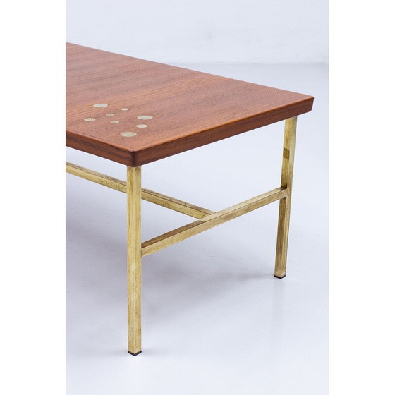 Image 1 of Vintage brass and teak coffee table, Sweden 1960