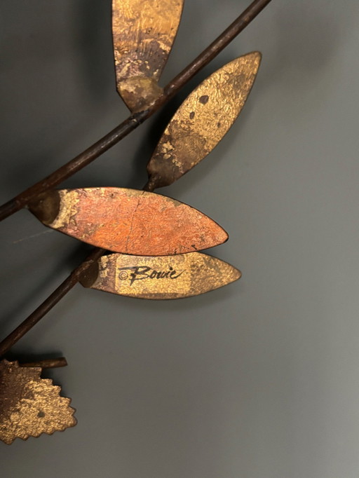 1X Wall Sculpture Branch With Gilded Leaves, Designer William Bowie