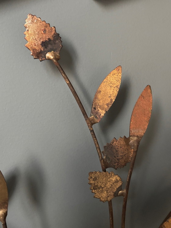 Image 1 of 1X Wall Sculpture Branch With Gilded Leaves, Designer William Bowie