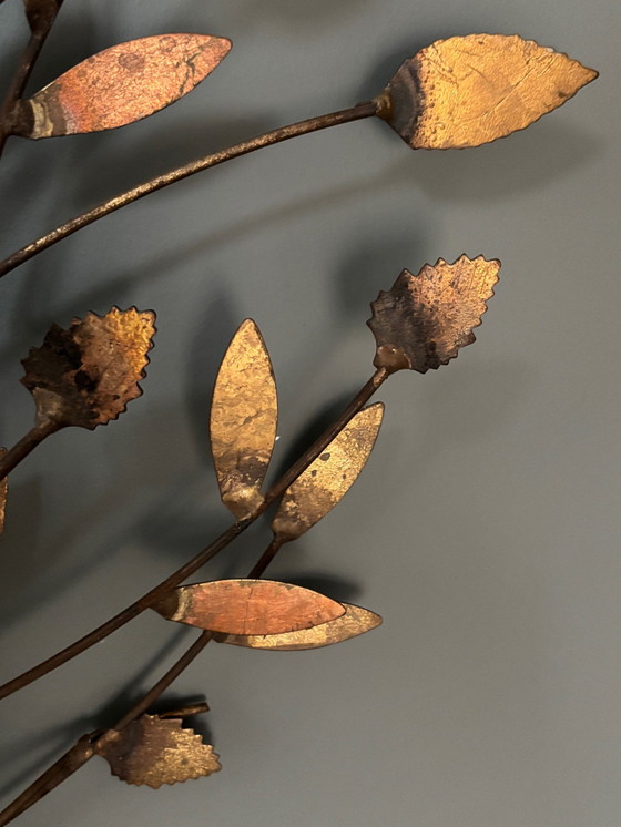 Image 1 of 1X Wall Sculpture Branch With Gilded Leaves, Designer William Bowie