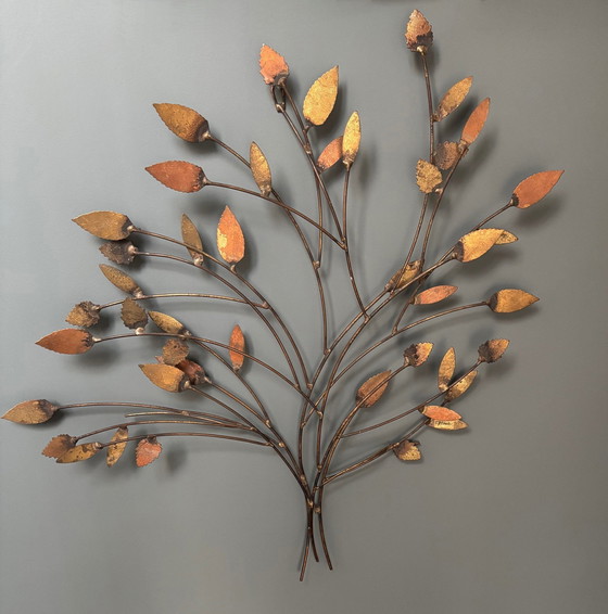 Image 1 of 1X Wall Sculpture Branch With Gilded Leaves, Designer William Bowie