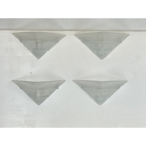 Set of 4 vintage Postmodern thick Murano glass wall lamps by Mazzega, Italy 1980s