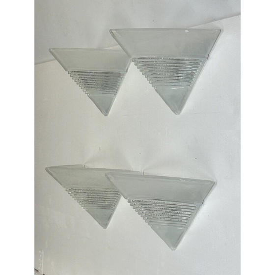 Image 1 of Set of 4 vintage Postmodern thick Murano glass wall lamps by Mazzega, Italy 1980s