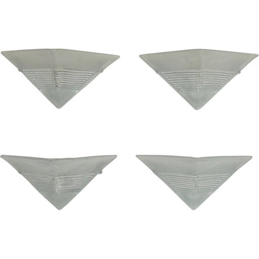 Set of 4 vintage Postmodern thick Murano glass wall lamps by Mazzega, Italy 1980s