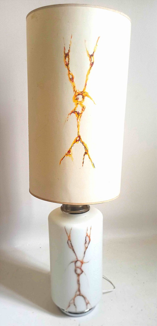 Double Floor Lamp White Opaline Frosted Effect Brown Marbling