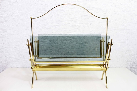 Image 1 of Brass and glass magazine rack from the 1960s