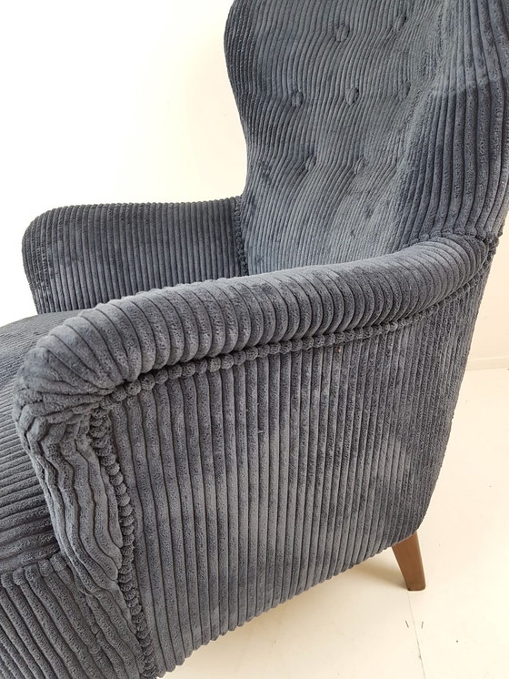 Image 1 of Vintage Artifort Theo Ruth Armchair Dark Blue Corduroy