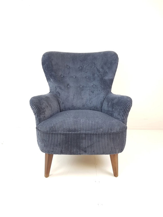 Image 1 of Vintage Artifort Theo Ruth Armchair Dark Blue Corduroy