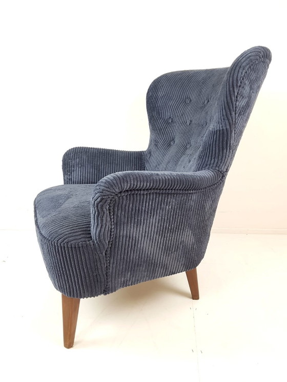 Image 1 of Vintage Artifort Theo Ruth Armchair Dark Blue Corduroy