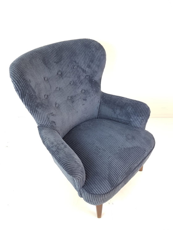 Image 1 of Vintage Artifort Theo Ruth Armchair Dark Blue Corduroy