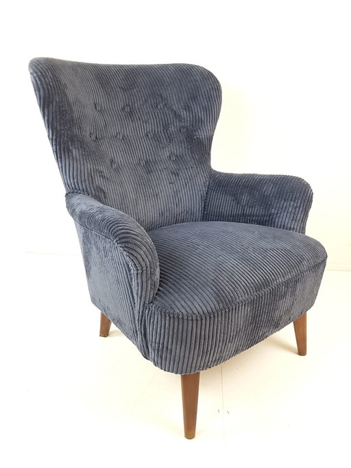 Vintage Artifort Theo Ruth Armchair Dark Blue Corduroy