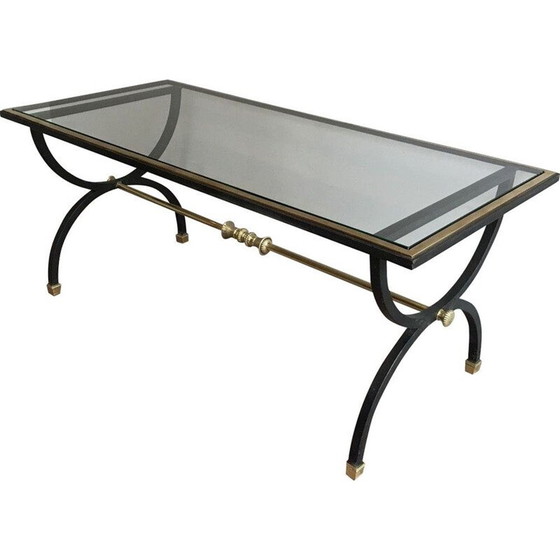 Image 1 of Tavolino da caffè neoclassico vintage in acciaio annerito e ottone, 1950