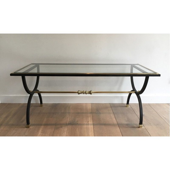 Image 1 of Tavolino da caffè neoclassico vintage in acciaio annerito e ottone, 1950