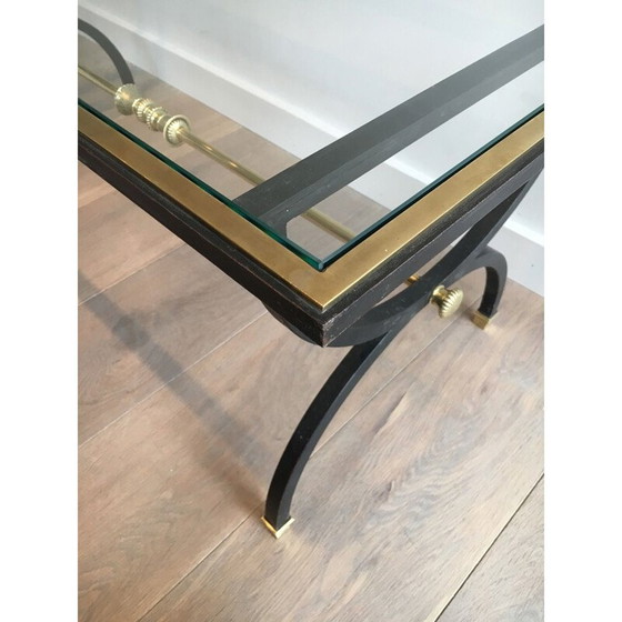 Image 1 of Tavolino da caffè neoclassico vintage in acciaio annerito e ottone, 1950