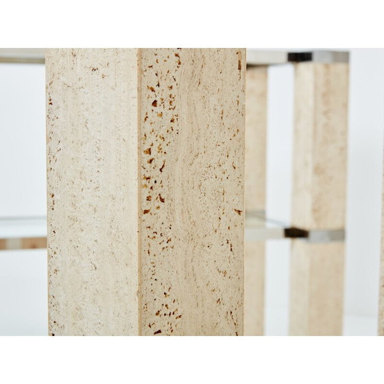 Image 1 of Pair of vintage travertine and chrome consoles by François Catroux for Studio Angeletti, Italy 1973
