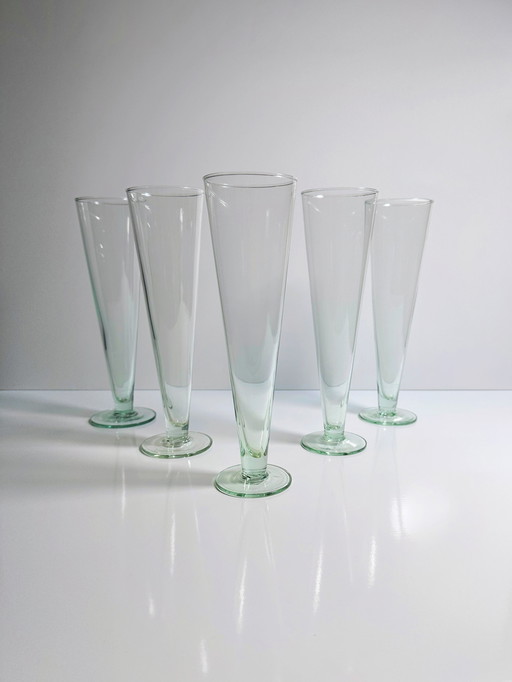 5 vintage beer glasses water green goblet goblet champagne