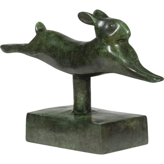 Image 1 of Vintage sculpture "Running Rabbit" in bronze and cast iron by François Pompon for Atelier Valsuani, 2006