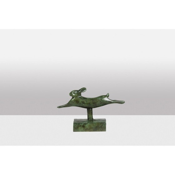 Image 1 of Vintage sculpture "Running Rabbit" in bronze and cast iron by François Pompon for Atelier Valsuani, 2006