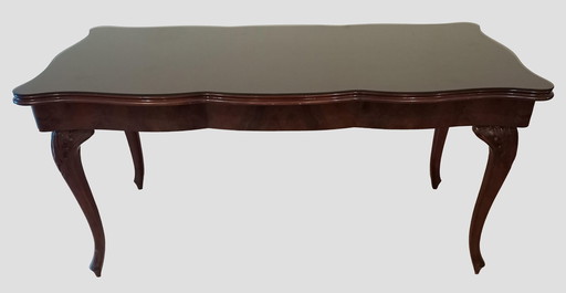 Vintage Chippendale Table in Smoked Tempered Glass with Walnut Top