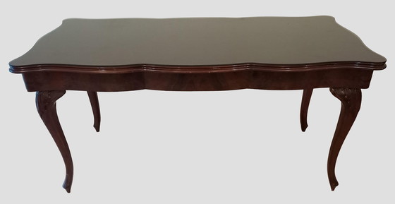 Image 1 of Vintage Chippendale Table in Smoked Tempered Glass with Walnut Top