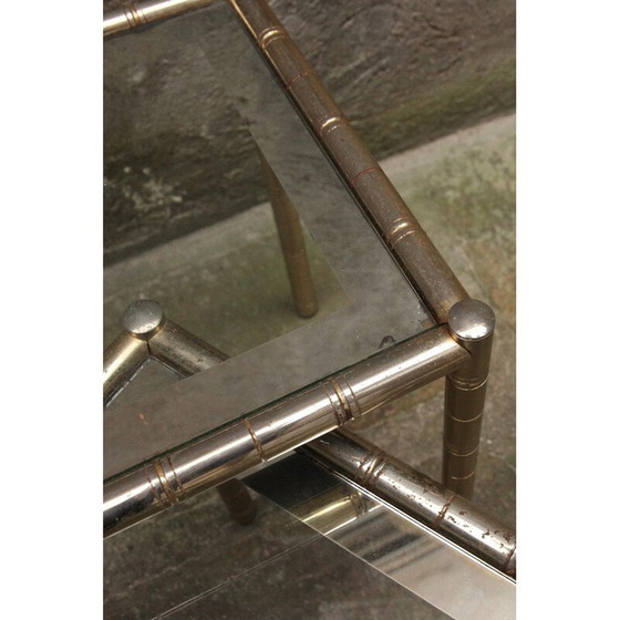 Image 1 of Vintage metal and glass nesting coffee tables