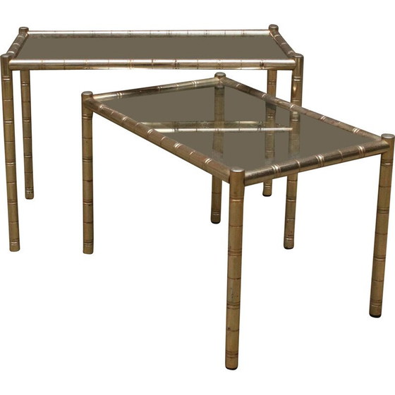 Image 1 of Vintage metal and glass nesting coffee tables