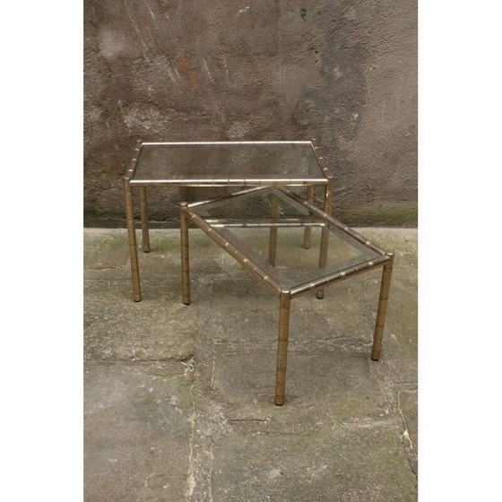 Image 1 of Vintage metal and glass nesting coffee tables