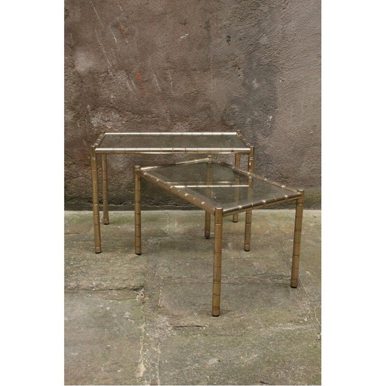Image 1 of Vintage metal and glass nesting coffee tables