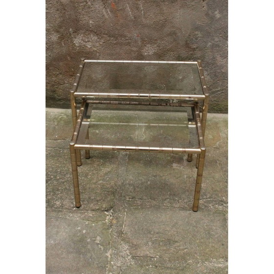Image 1 of Vintage metal and glass nesting coffee tables