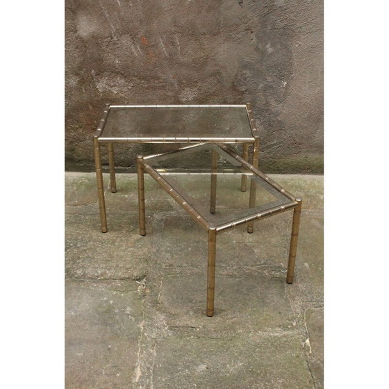Image 1 of Vintage metal and glass nesting coffee tables