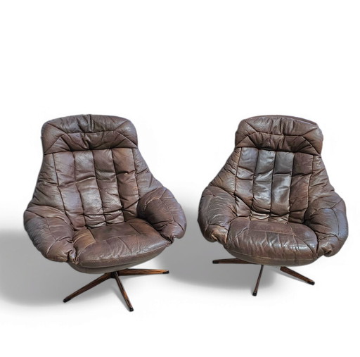 Danish Leather Swivel Lounge Chairs By H.W. Klein For Bramin, 1960S