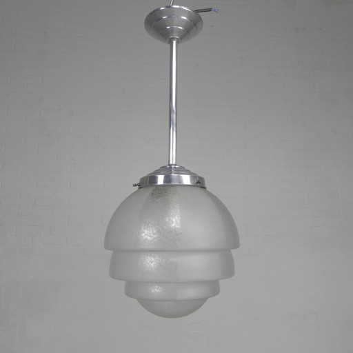 Lampe suspendue Art déco avec boule de verre à gradins, années 1930